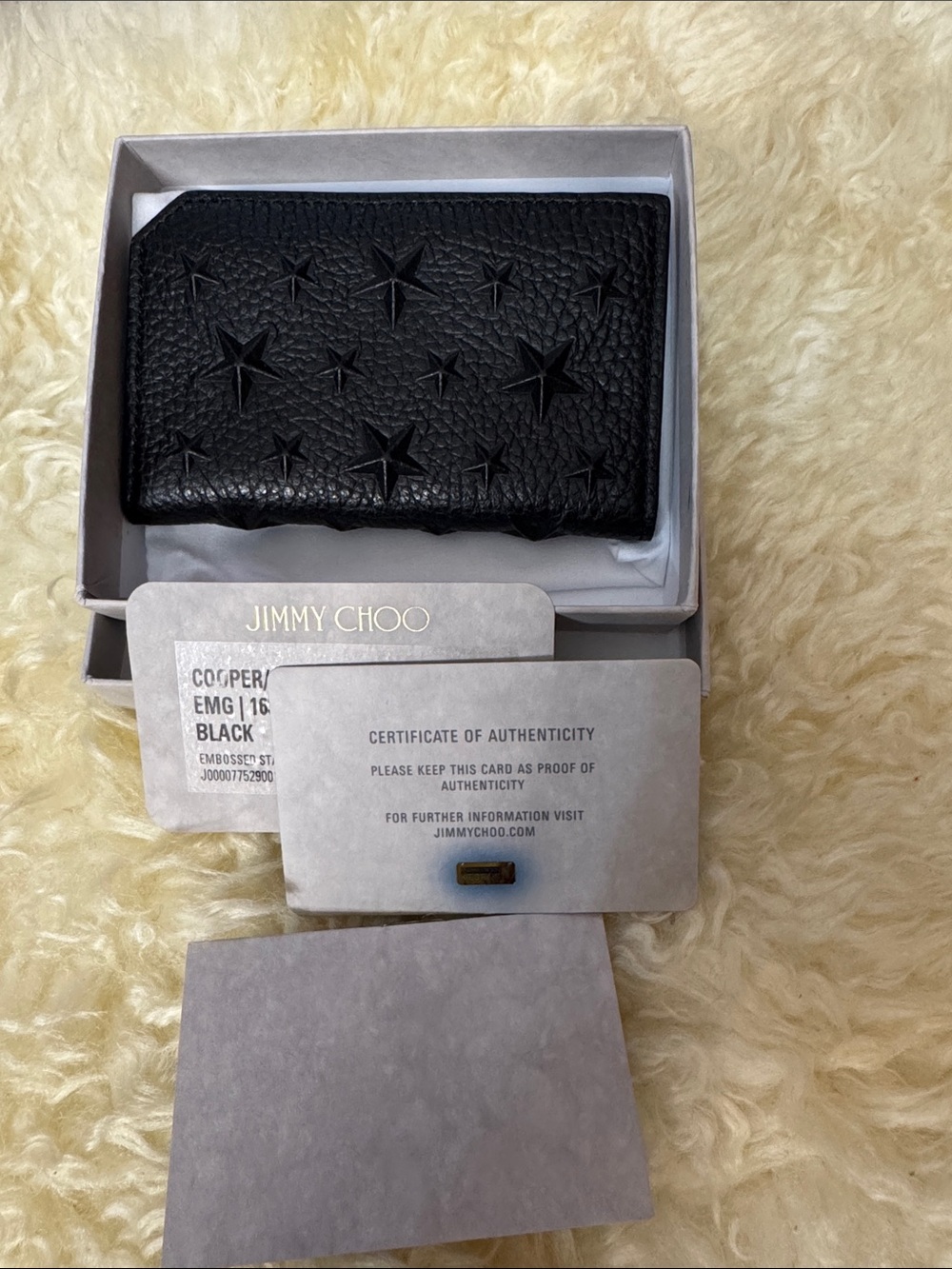 Jimmy Choo Black Star-Embossed Leather Card Wallet